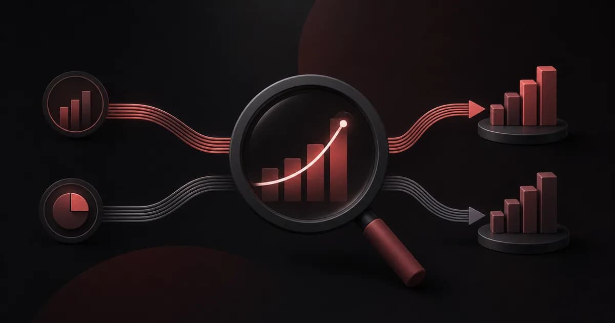 Lupa comparando caminhos e gráficos de mercado