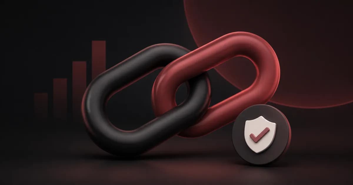 Link building estratégico e seguro Elos conectados com um símbolo de verificação representando links de qualidade